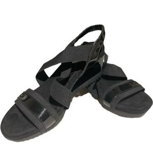 𝅺anne Klein Sport Black Wedged Elastic straps Sandals memory foam insoles